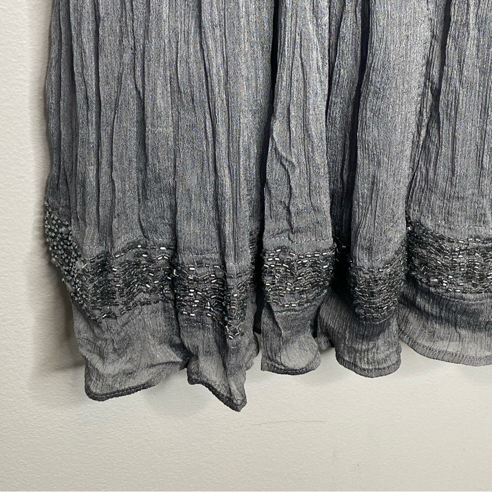 Badgley Mischka American Glamour Silver Crinkle Beaded Maxi Skirt - Picture 5 of 10
